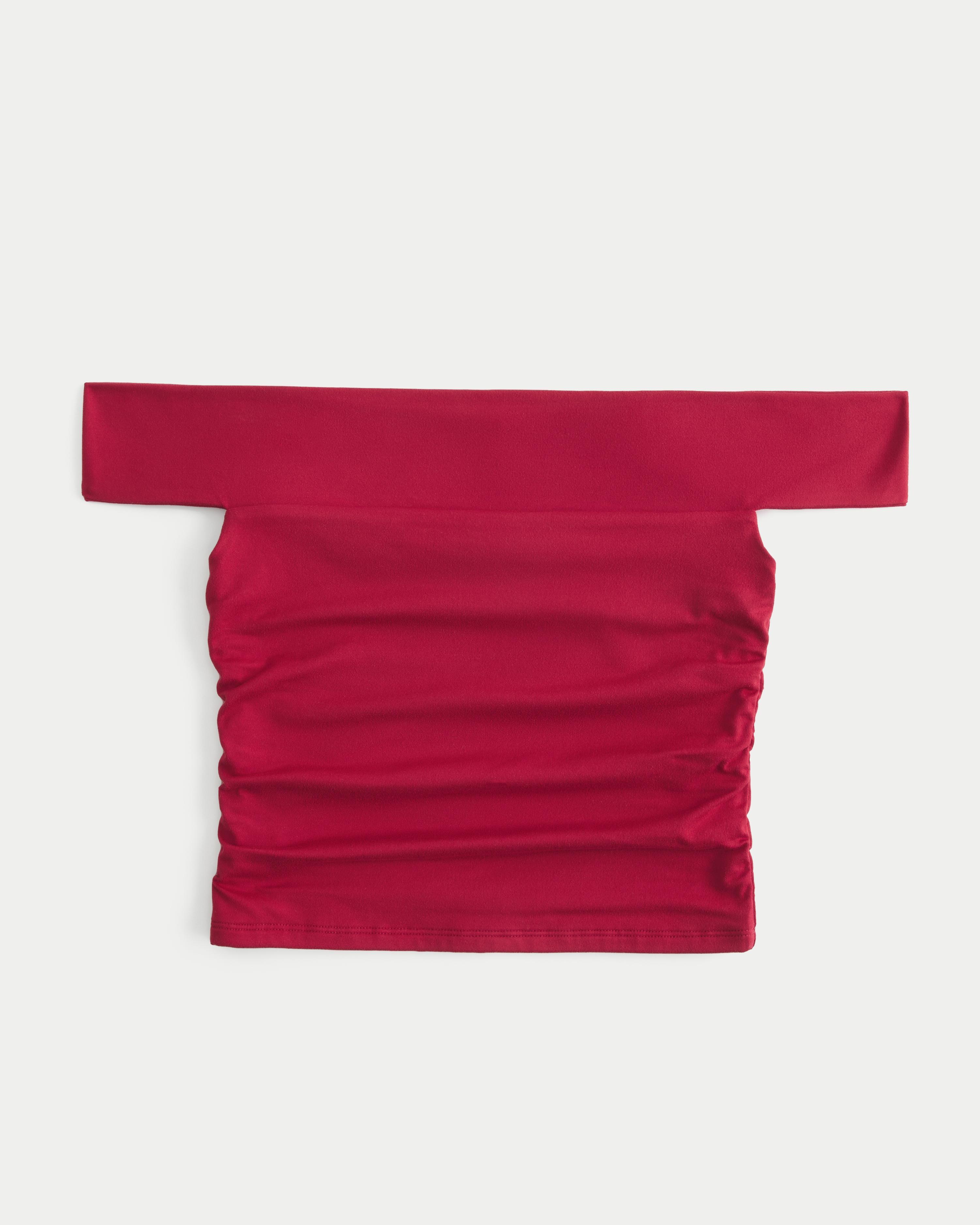 Soft Stretch Seamless Fabric Ruched Off-the-Shoulder Top Product Image