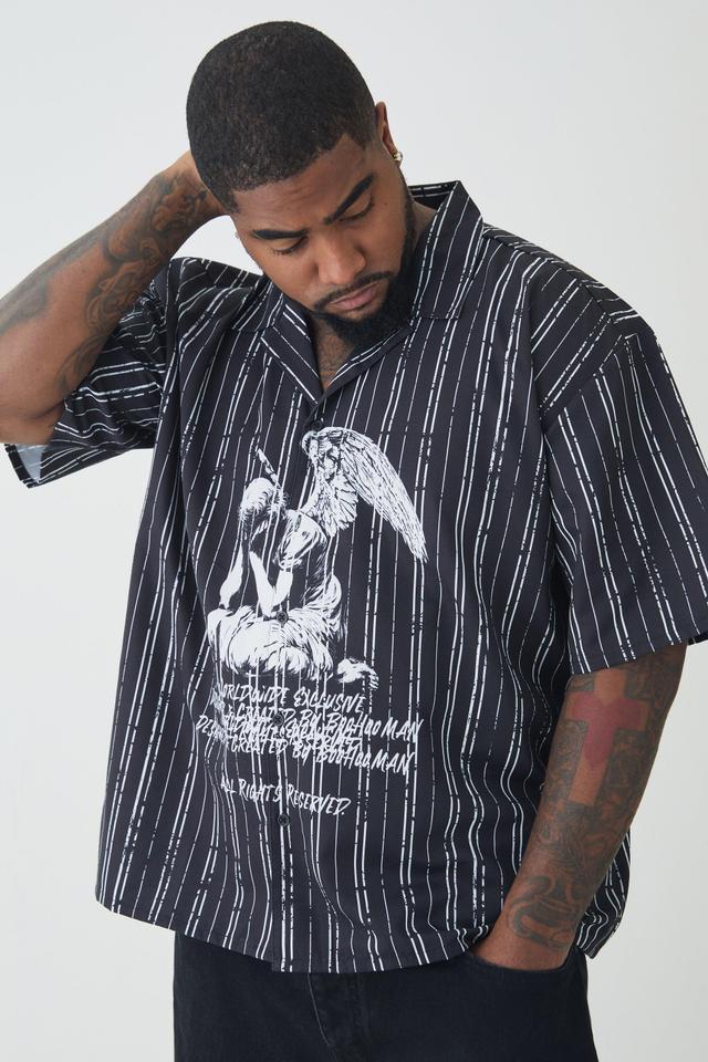 Plus Oversized Cherub Printed Boxy Revere Shirt | boohooMAN USA Product Image