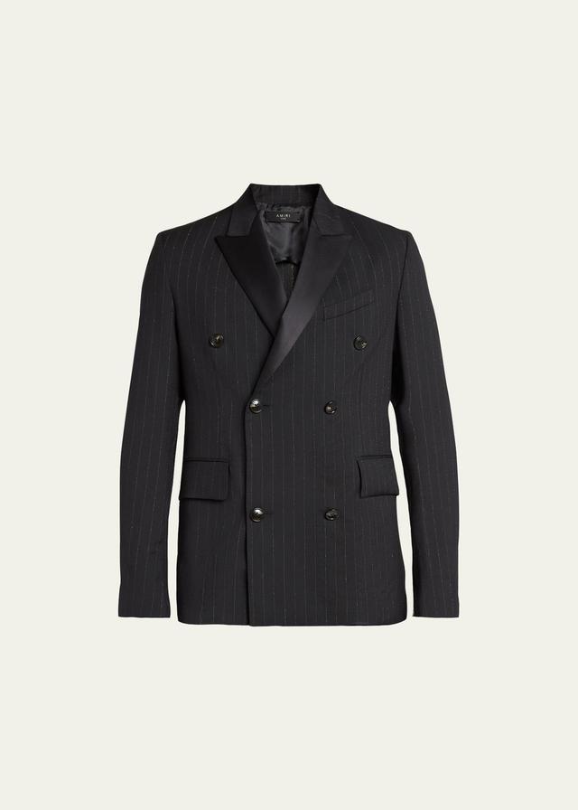 Mens Double-Breasted Metallic Pinstripe Tuxedo Jacket Product Image