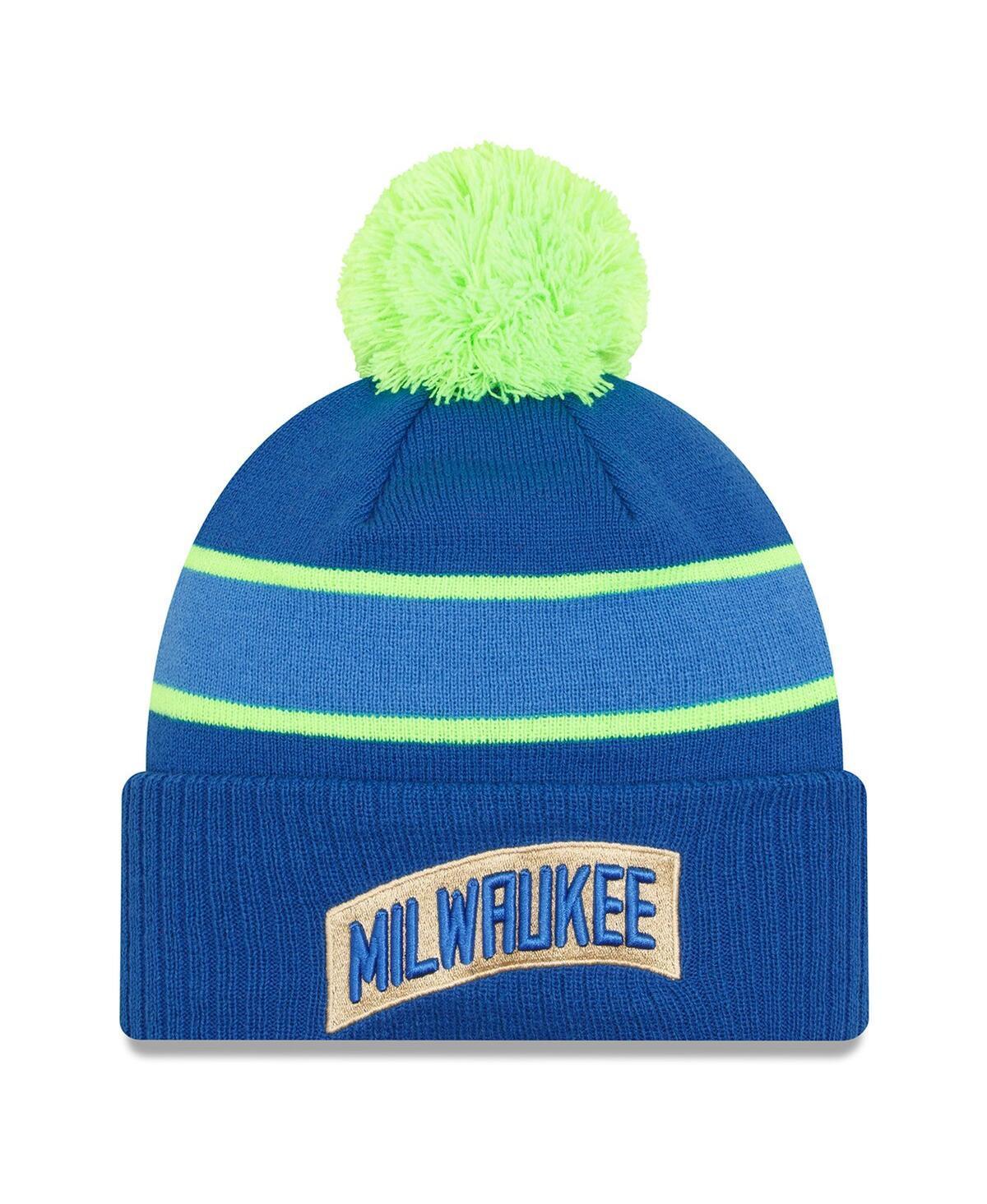 Mens New Era Blue Milwaukee Bucks 2023/24 City Edition Cuffed Pom Knit Hat Product Image