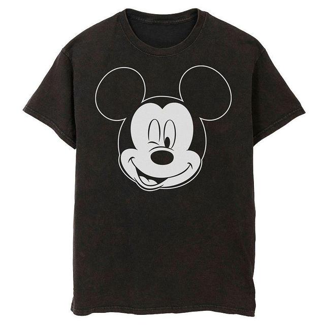 Mens Disney Mickey Mouse Large White Outline Winking Face Bomabrd Wash Tee Product Image