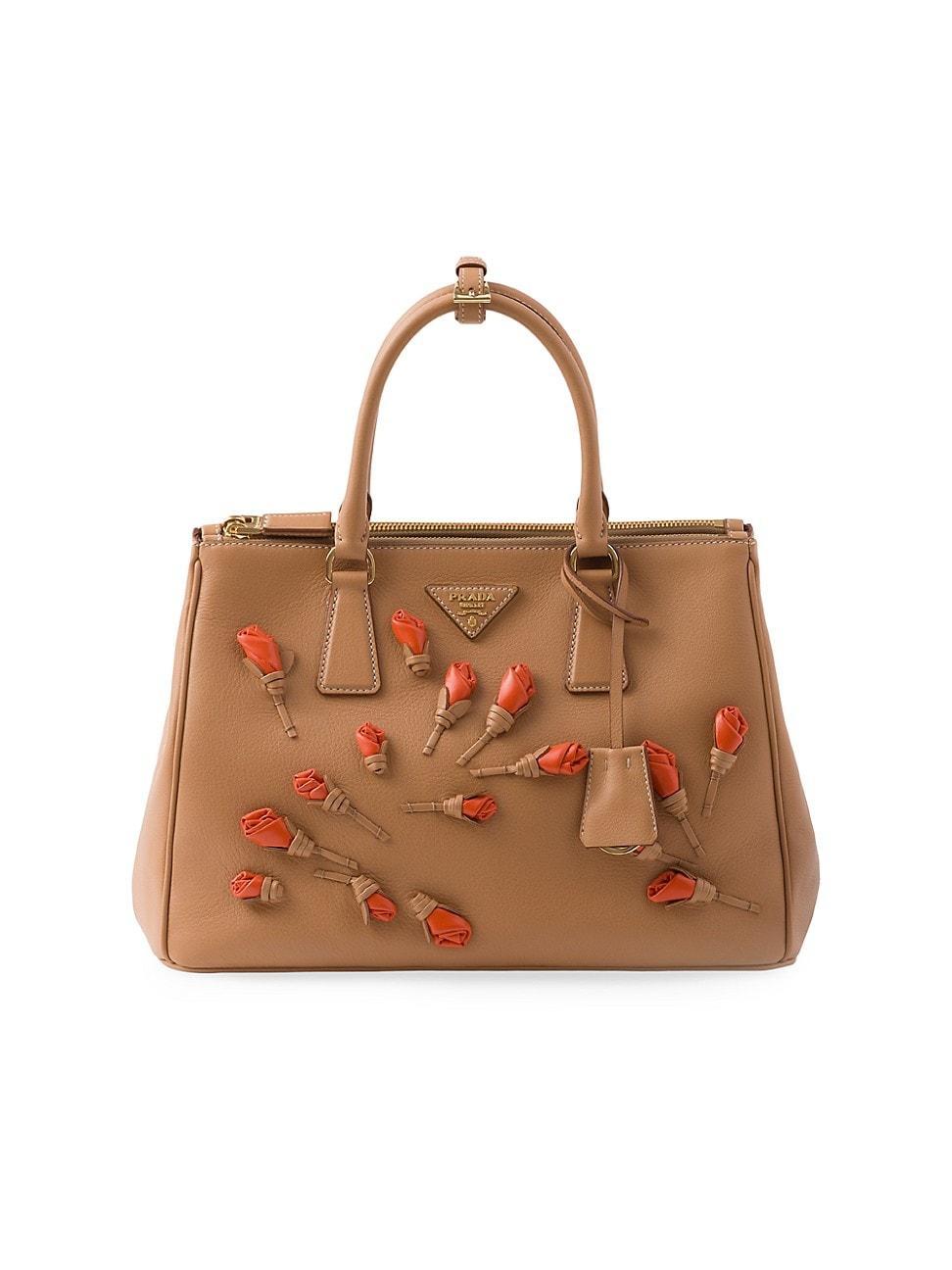 Womens Large Galleria Leather Bag with Floral Appliqus Product Image