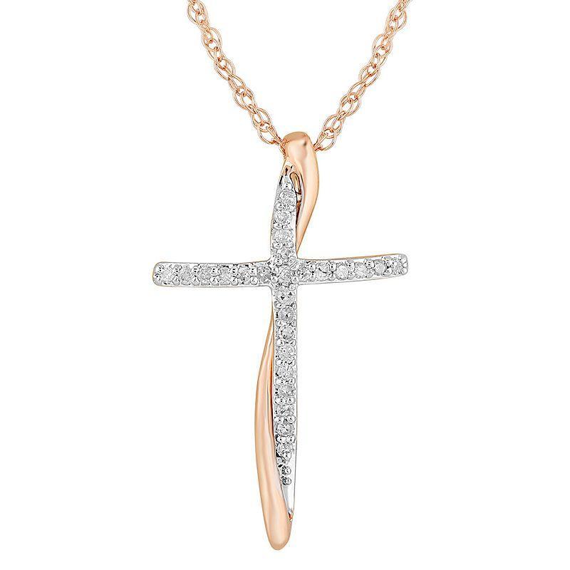 14k Rose Gold Over Silver 1/10 Carat T.W. Diamond Cross Pendant Necklace, Womens 14k Gold Product Image