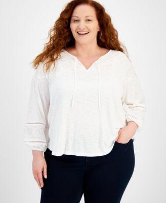 Plus Size Embroidered Eyelet-Trim Top, Created for Macy's product image