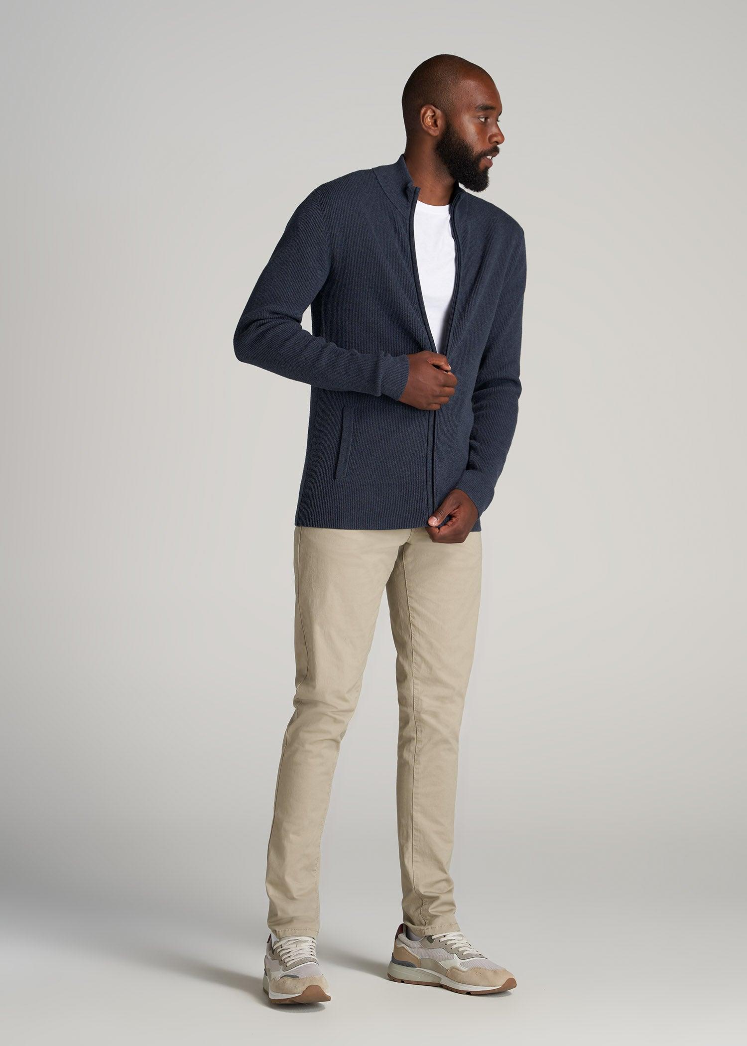 Full-Zip Tall Men's Sweater in Navy Mix Product Image