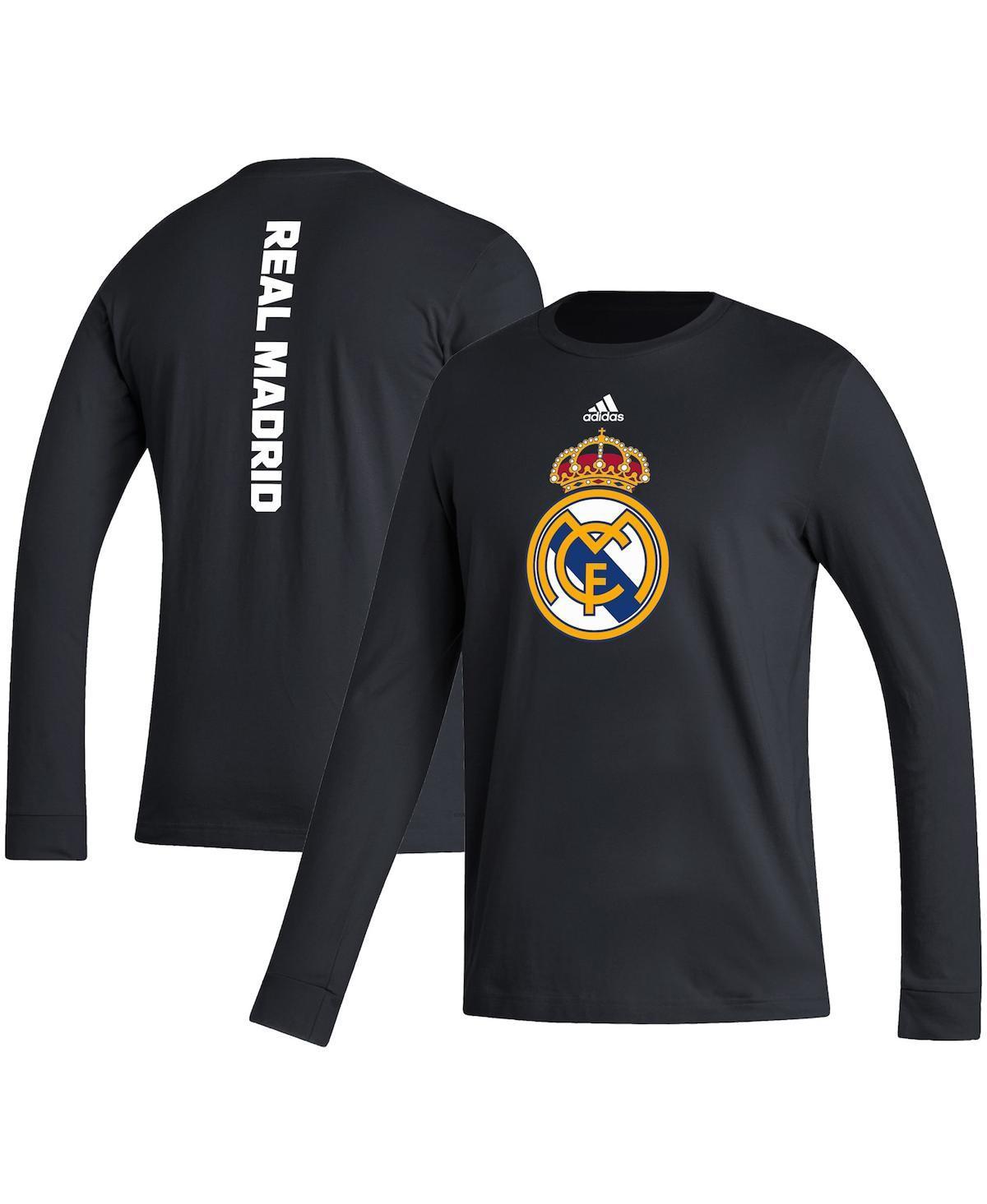 Mens adidas Black Real Madrid Vertical Wordmark Long Sleeve T-Shirt Product Image