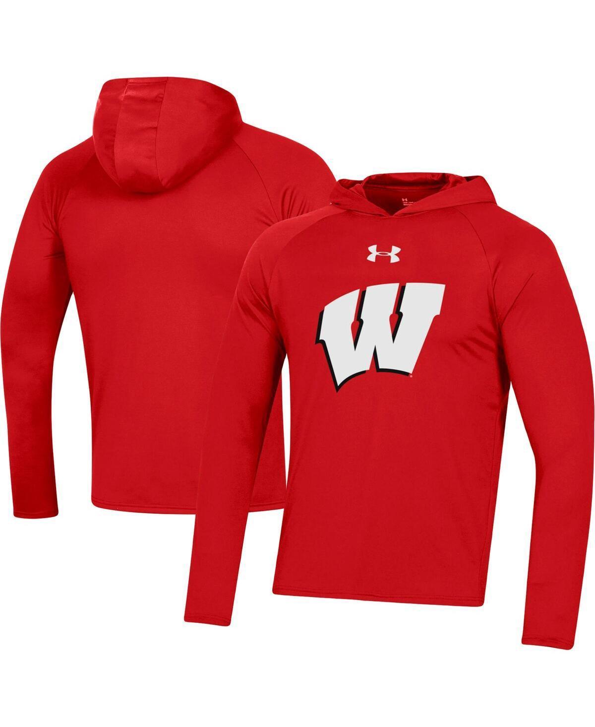 Mens Under Armour  Red Wisconsin Badgers School Logo Raglan Long Sleeve Hoodie Performance T-Shirt Product Image