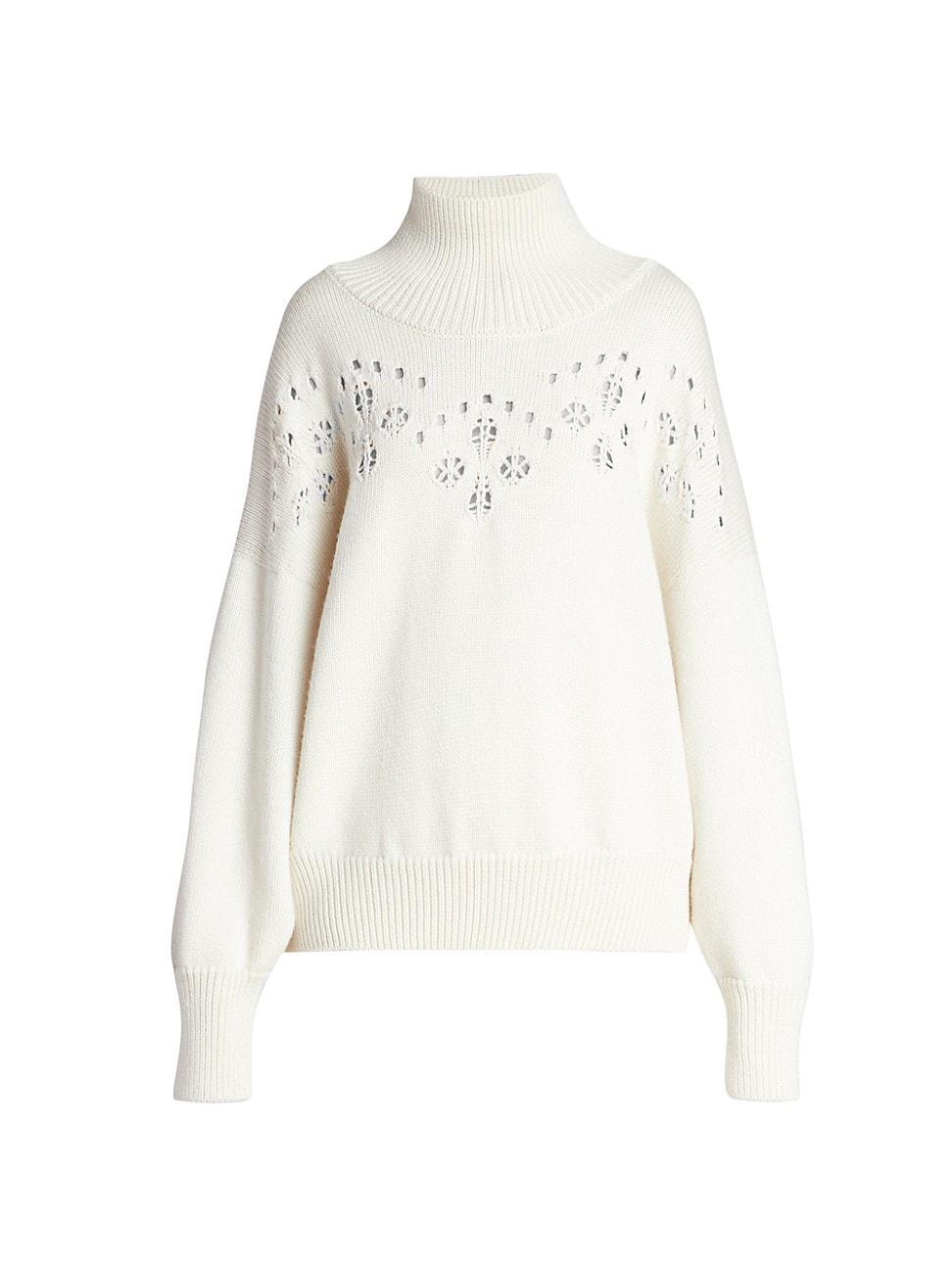 Womens Pointelle Wool Turtleneck Sweater Product Image