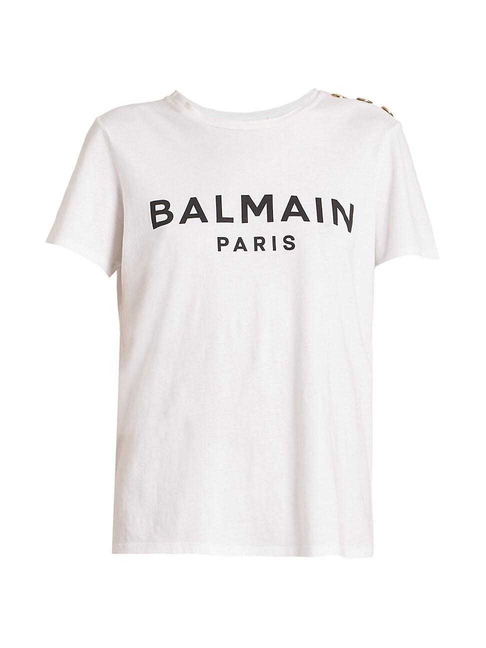 Balmain Button Shoulder Cotton Logo Graphic T-Shirt Product Image