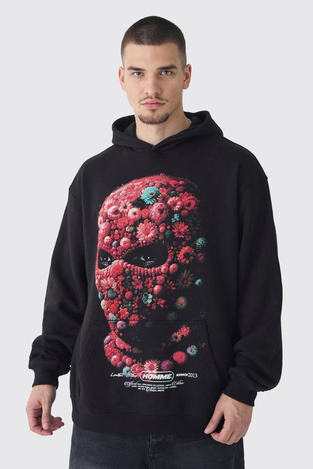 Tall Oversized Floral Balaclava Print Hoodie | boohooMAN USA Product Image