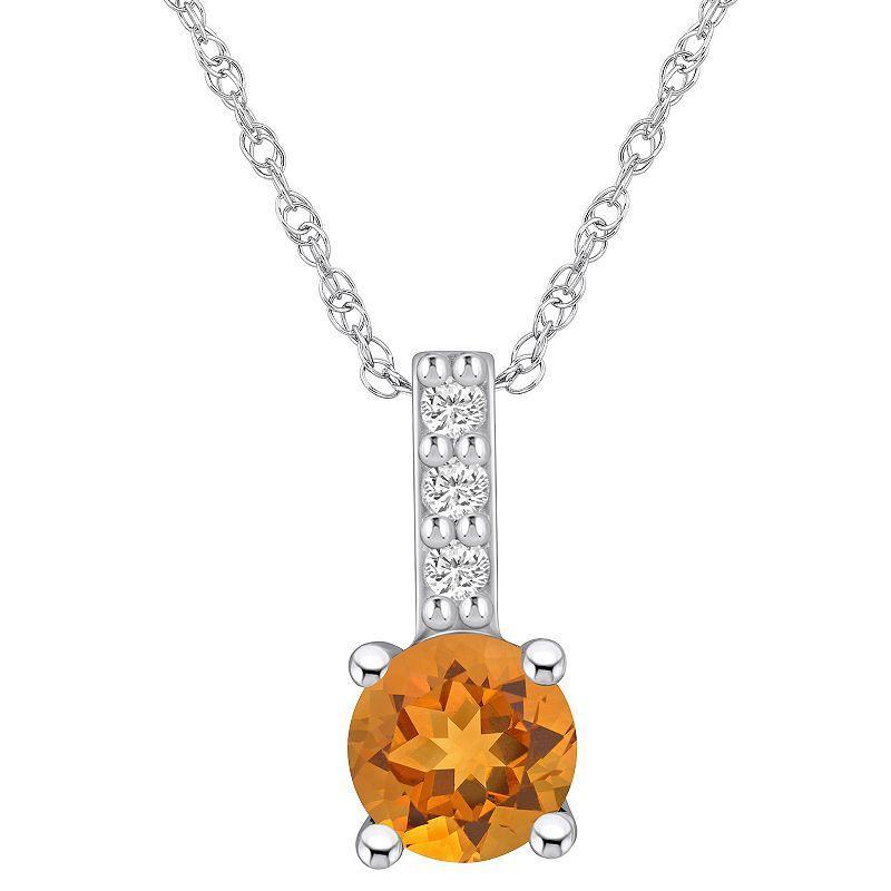 Alyson Layne 14k White Gold Round Citrine & Diamond Accent Pendant Necklace, Womens Product Image