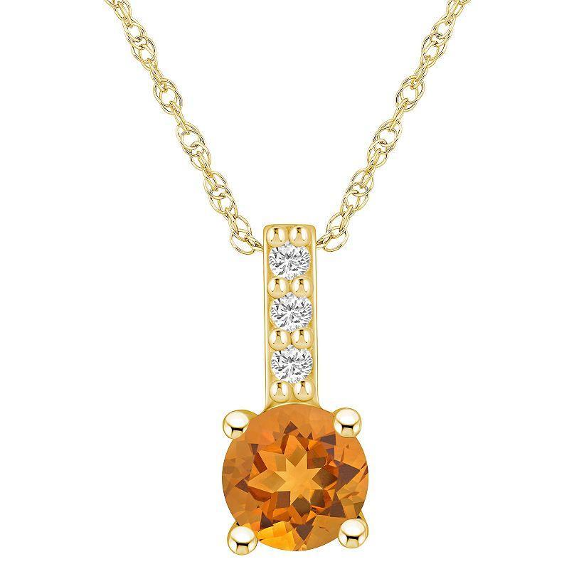 Alyson Layne 14k Gold Round Citrine & Diamond Accent Pendant Necklace, Womens Product Image