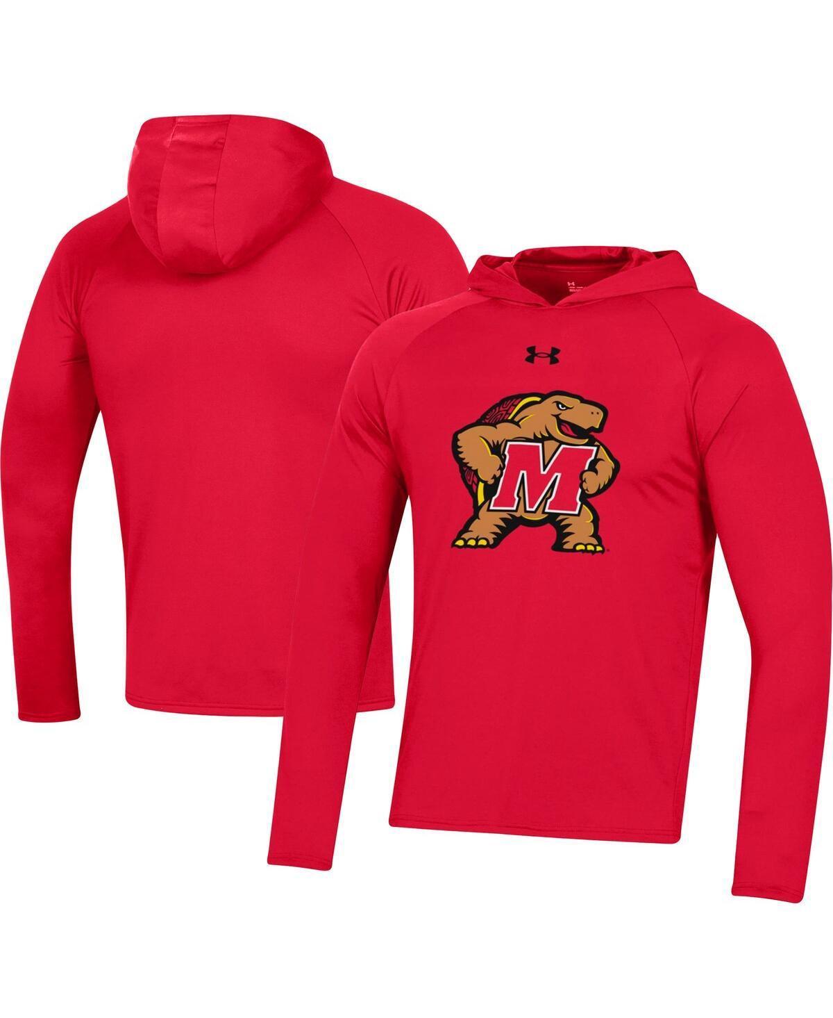 Mens Under Armour Red Maryland Terrapins School Logo Raglan Long Sleeve Hoodie Performance T-shirt Product Image