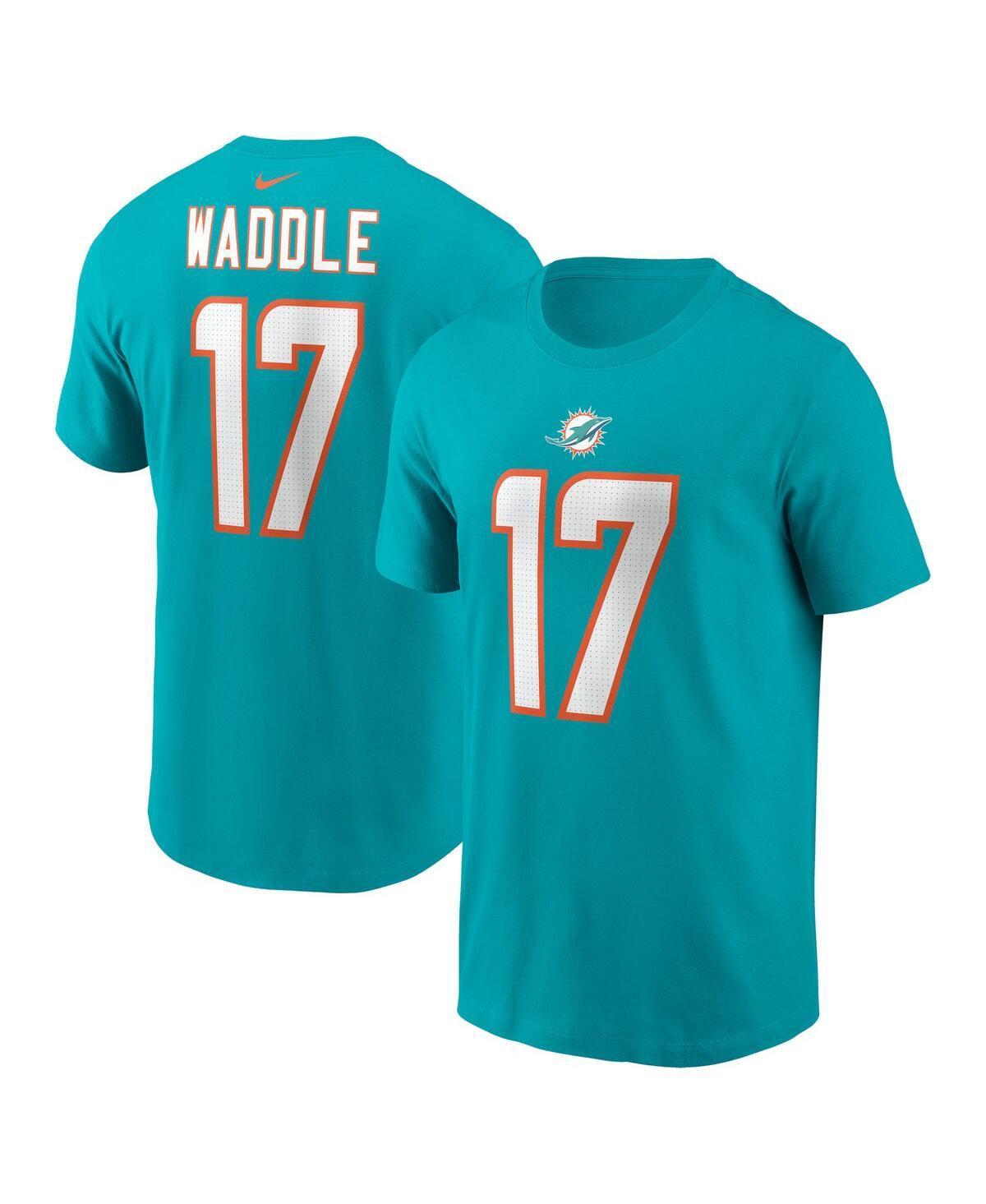 Mens Nike Jaylen Waddle Aqua Miami Dolphins Player Name and Number T-shirt Product Image