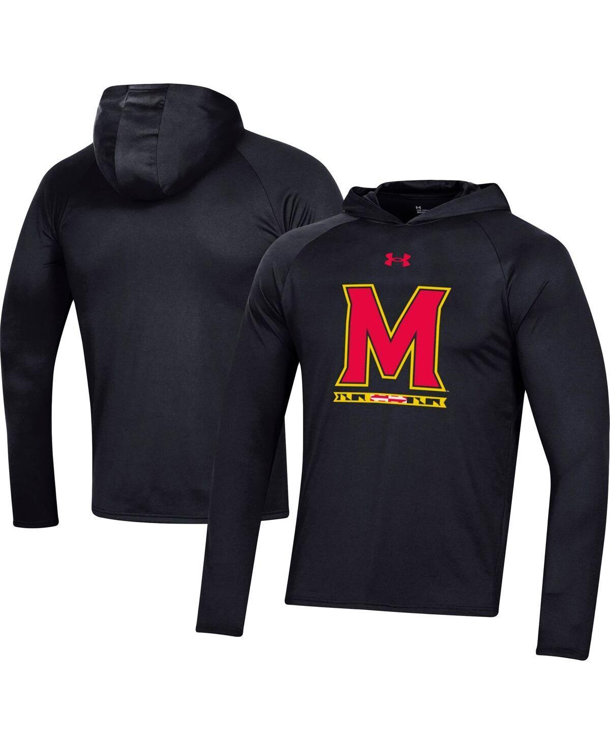 Mens Under Armour Black Maryland Terrapins School Logo Raglan Long Sleeve Hoodie Performance T-shirt Product Image