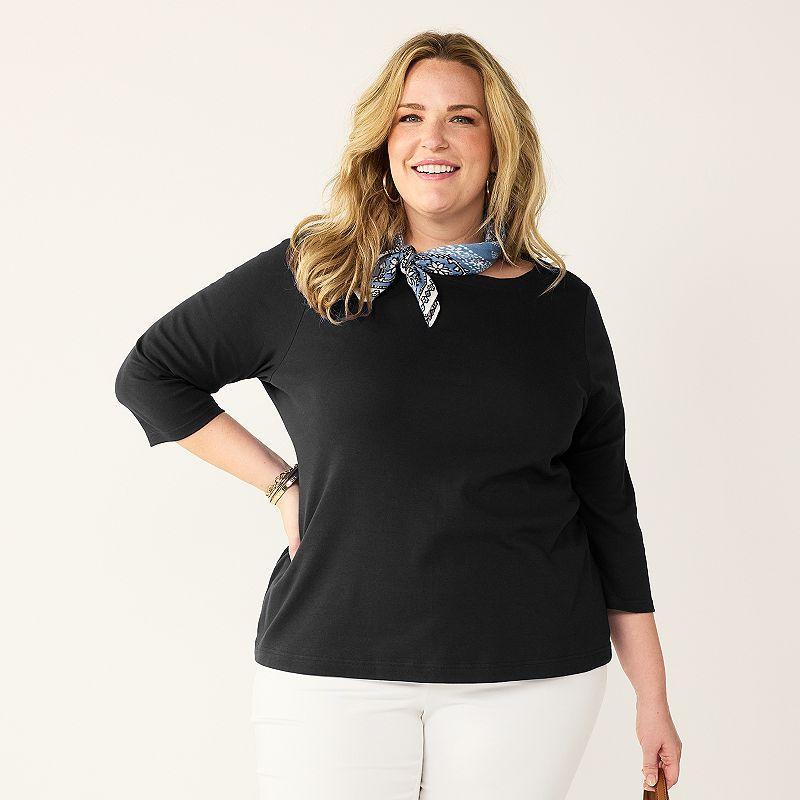 Plus Size Croft & Barrow Boatneck Top, Womens Black Product Image