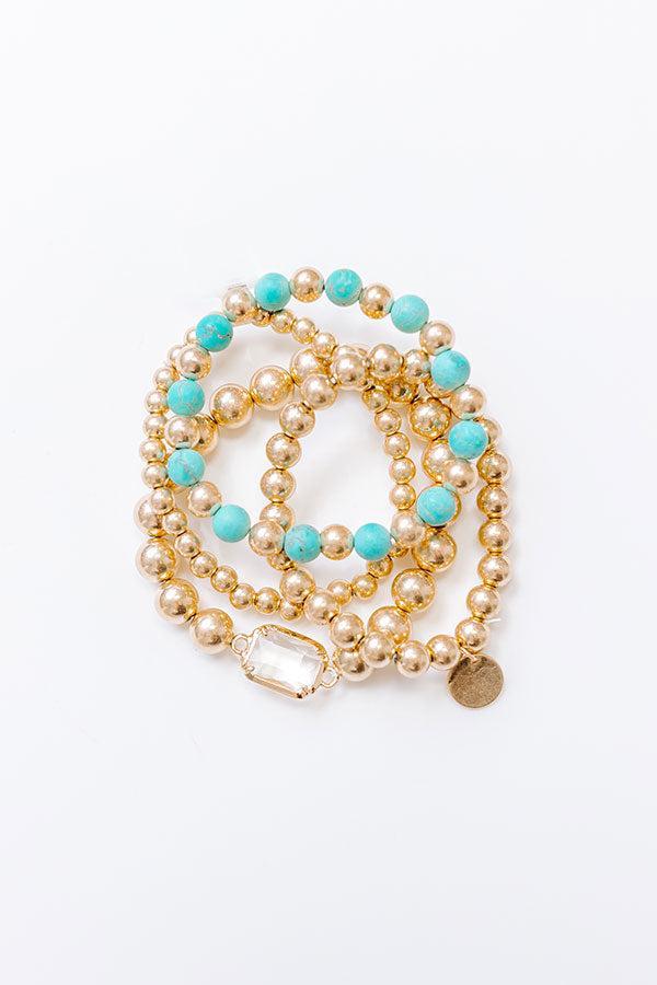 All The Glam Stretch Bracelet Set in Turquoise Product Image