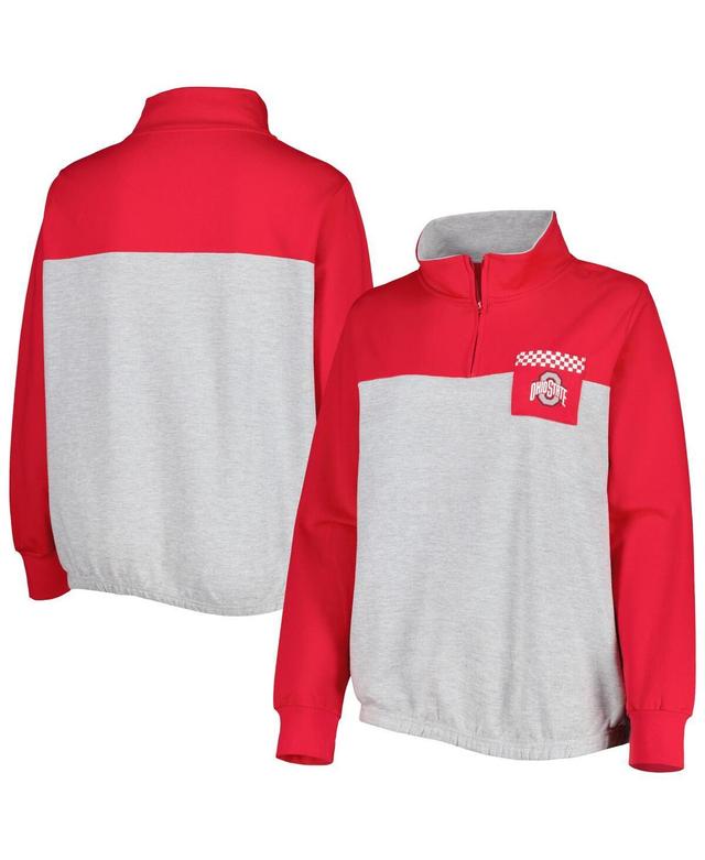 Womens Heather Gray/Scarlet Ohio State Buckeyes Plus Size Sideline to Sideline Quarter-Zip Top Product Image