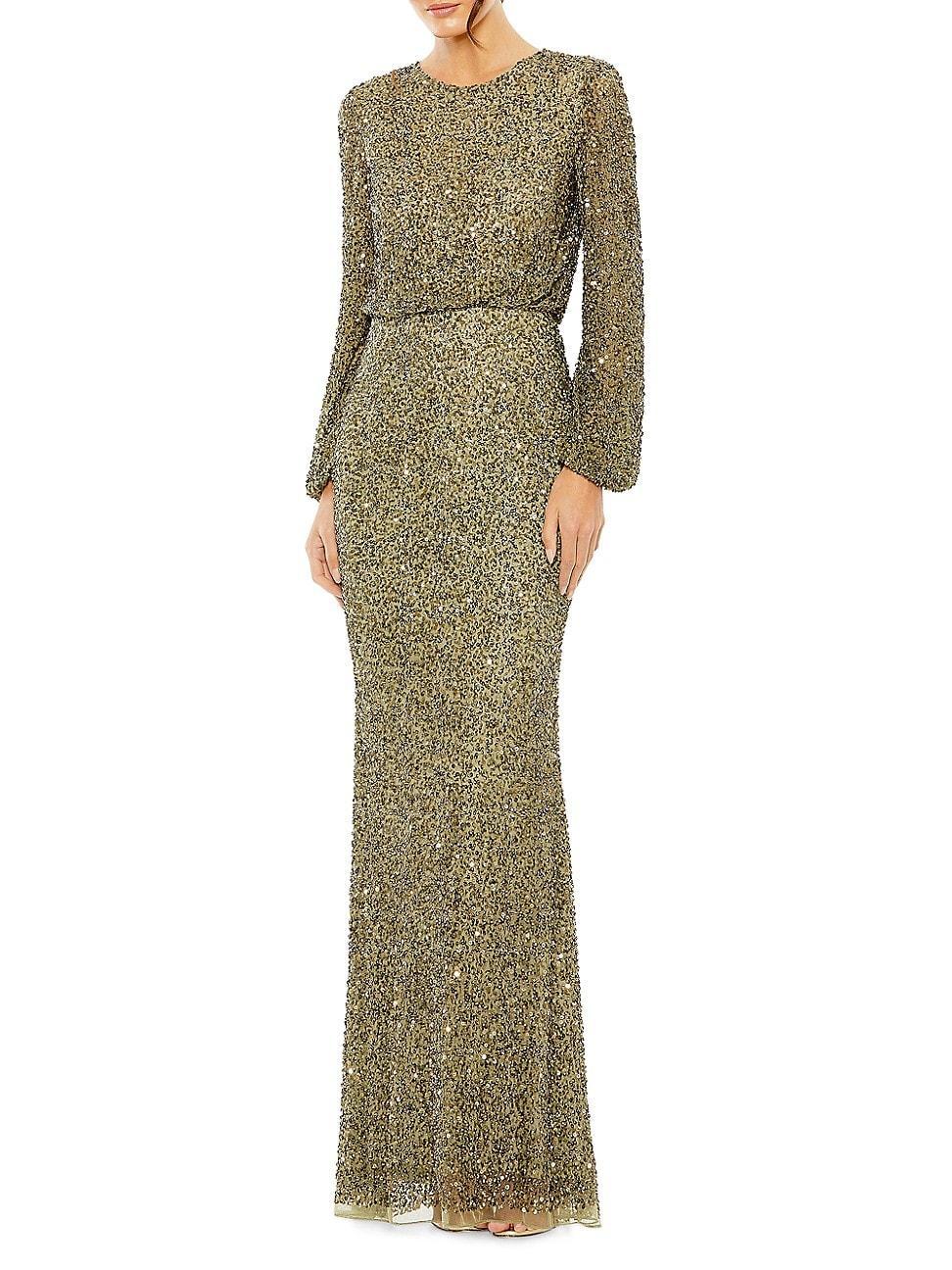 Womens Sequined Blouson Column Gown Product Image