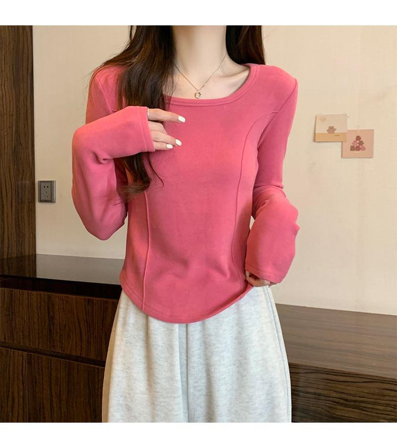 Long-Sleeve Square Neck Plain T-Shirt Product Image