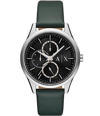 Armani Exchange Mens Dante Multifunction Green Leather Strap Watch Product Image