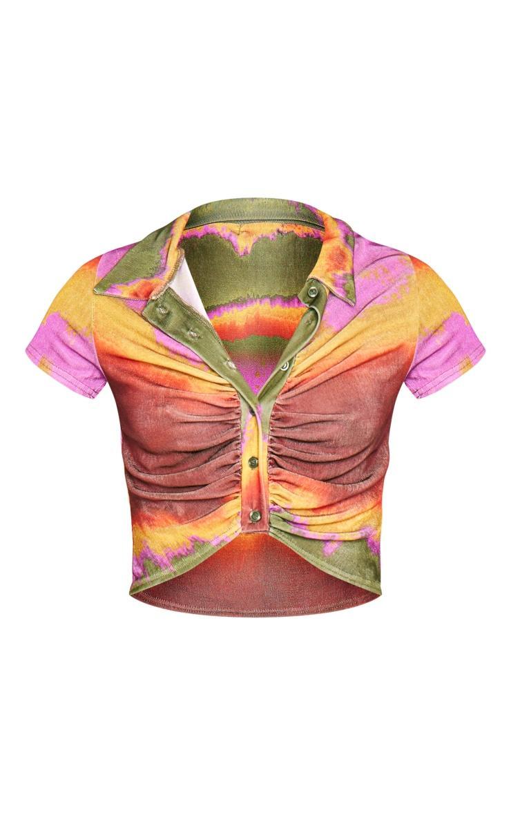 Pink Acetate Slinky Ruched Front Short Sleeve Shirt Product Image