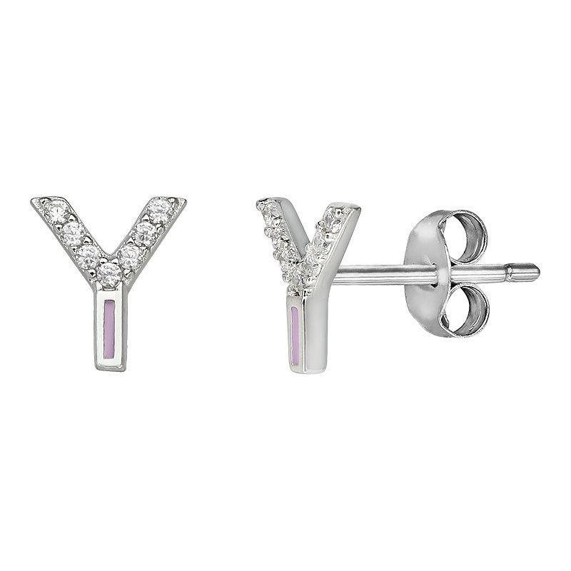 PRIMROSE Sterling Silver Cubic Zirconia Initial Stud Earrings, Womens, Pink J Product Image