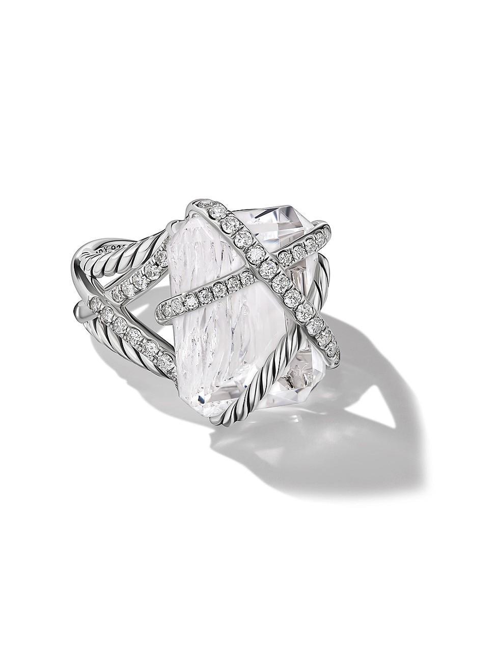 Womens Crystal Cable Wrap Ring in Sterling Silver Product Image