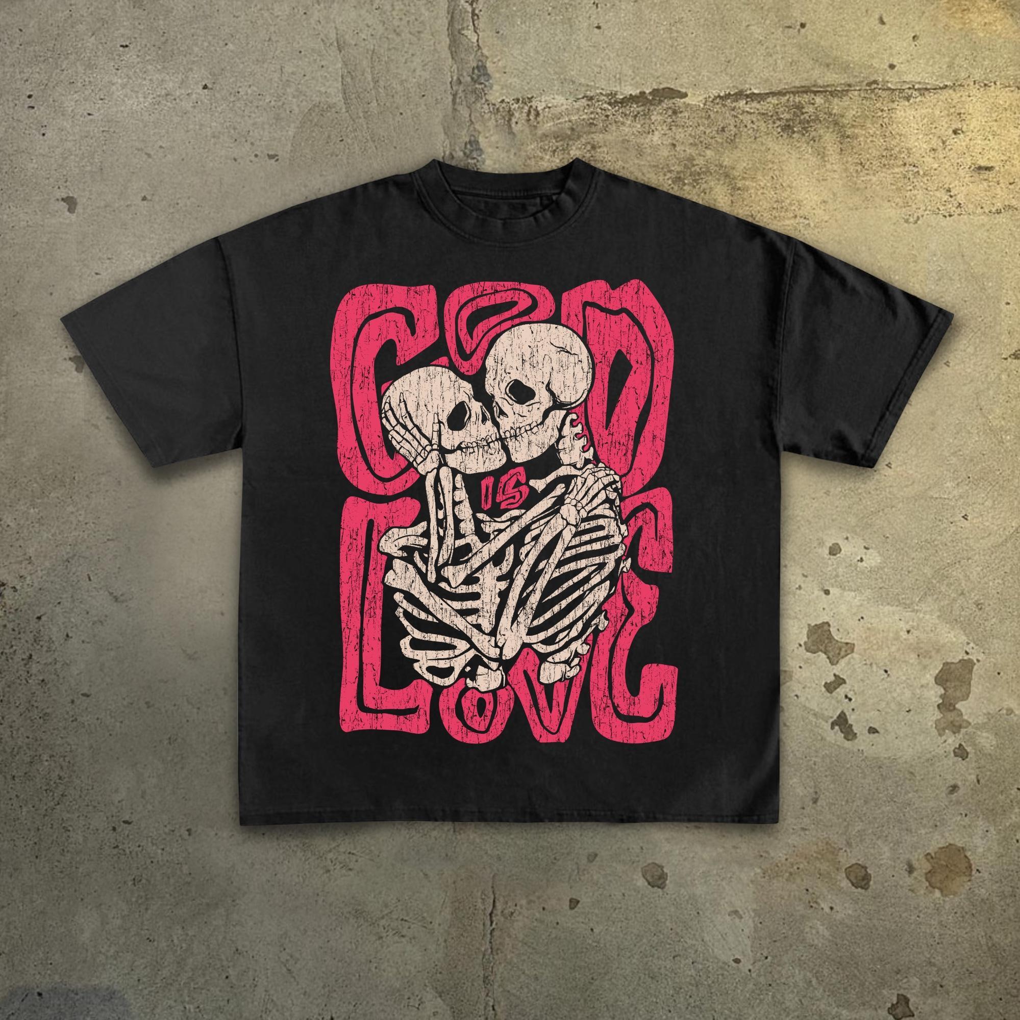 Men's Casual Skull - God's Love Print Cotton T-Shirt Product Image