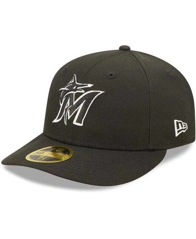 Mens New Era Miami Marlins Black and White Low Profile 59FIFTY Fitted Hat - Black Product Image