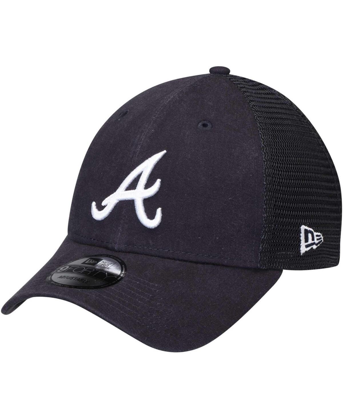 Mens Navy Atlanta Braves Trucker 9FORTY Adjustable Snapback Hat Product Image