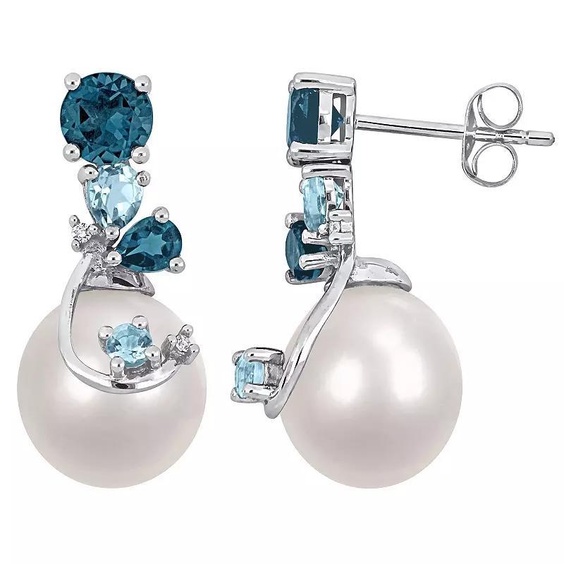 Stella Grace Sterling Silver Freshwater Cultured Pearl, Sky & London Blue Topaz & Diamond Accent Drop Earrings, Womens Product Image