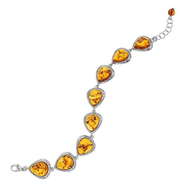 Sterling Silver Amber Teardrop Link Bracelet, Womens Product Image