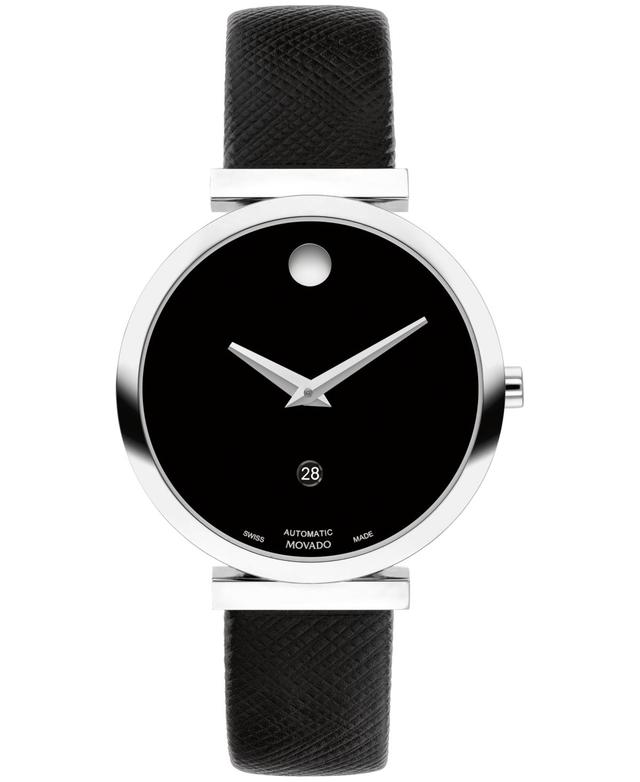 Movado Womens Museum Classic Swiss Automatic Black Genuine Leather Strap Watch 32mm Product Image