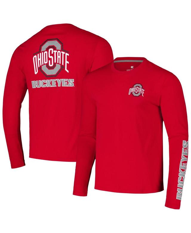 Colosseum Mens Scarlet Ohio State Buckeyes Logo Lockup 3-Hit Active Blend Long Sleeve T-Shirt Product Image