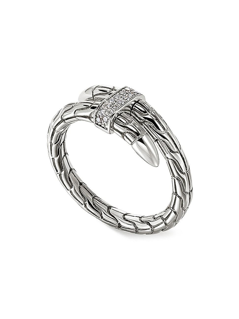 Womens Chain Classic Spear Single Coil Sterling Silver & 0.08 TCW Diamond Ring Product Image