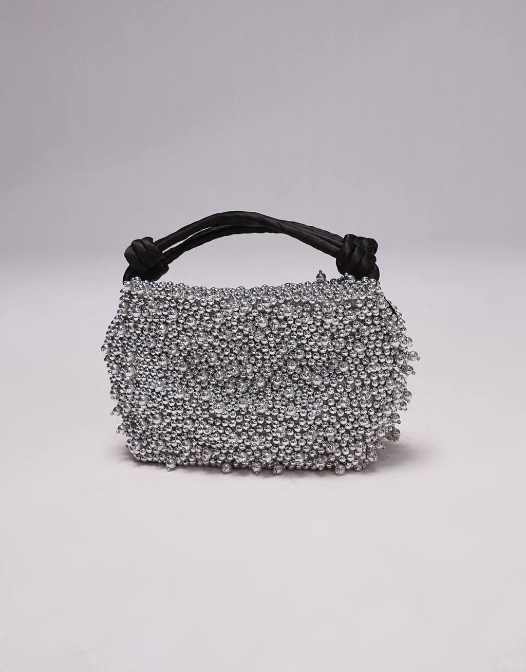 Topshop Gru embellished grab bag in silver beading Product Image