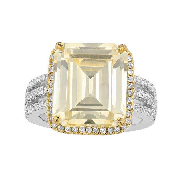 14k Gold Over Sterling Silver Yellow Cubic Zirconia Asscher Cut Triple Pave Ring, Womens White Product Image