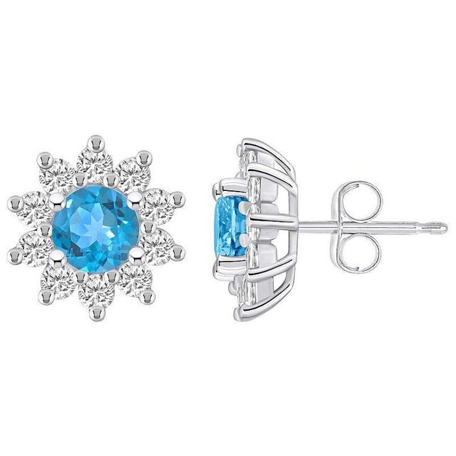 Alyson Layne 14k White Gold Round Blue Topaz 1 1/5 Carat T.W. Diamond Halo Stud Earrings, Womens Product Image