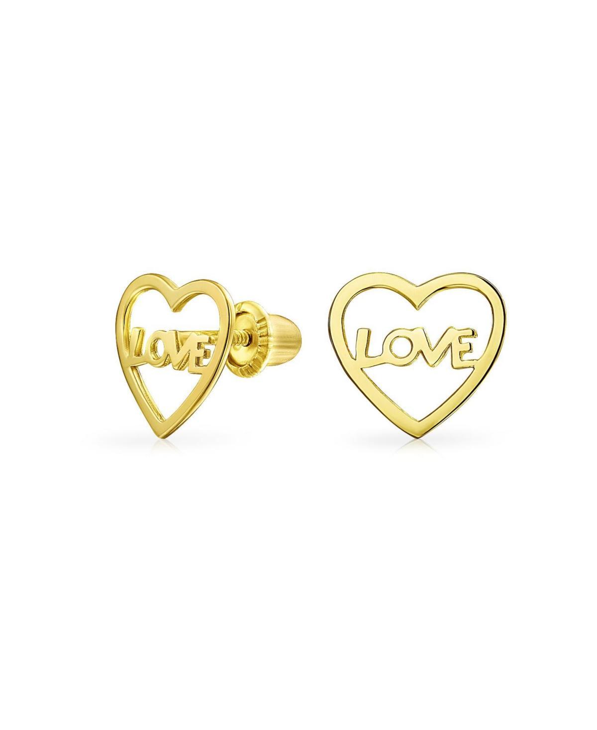 Petite Minimalist Real 14K Yellow Gold Word Symbol Of Love Heart Shape Stud Earring For Women Teen Girlfriend Secure Screw back Product Image