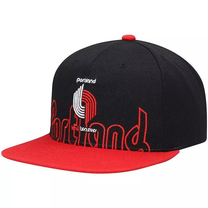 Mens Mitchell & Ness Black Portland Trail Blazers Hardwood Classics Low Big Face Snapback Hat - Black Product Image