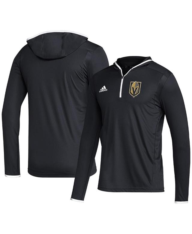 Mens adidas Black Vegas Golden Knights Team Long Sleeve Quarter-Zip Hoodie T-shirt Product Image