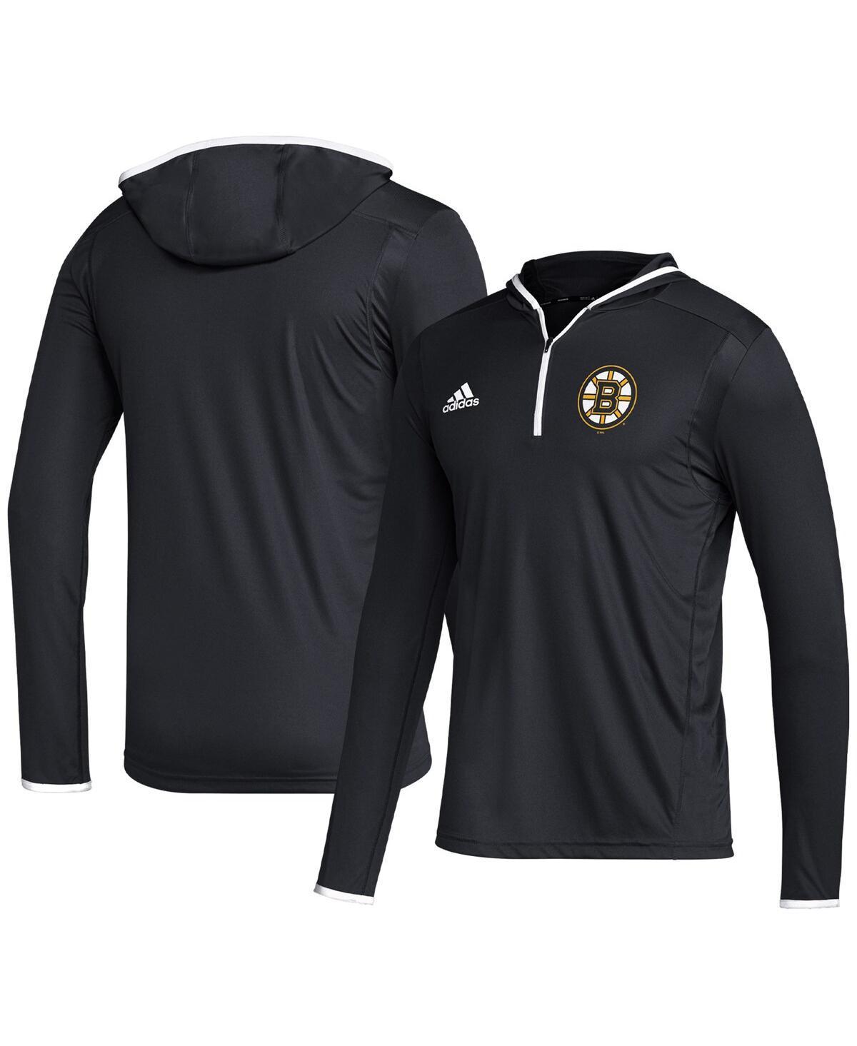 Mens adidas Boston Bruins Team Long Sleeve Quarter-Zip Hoodie T-Shirt Product Image