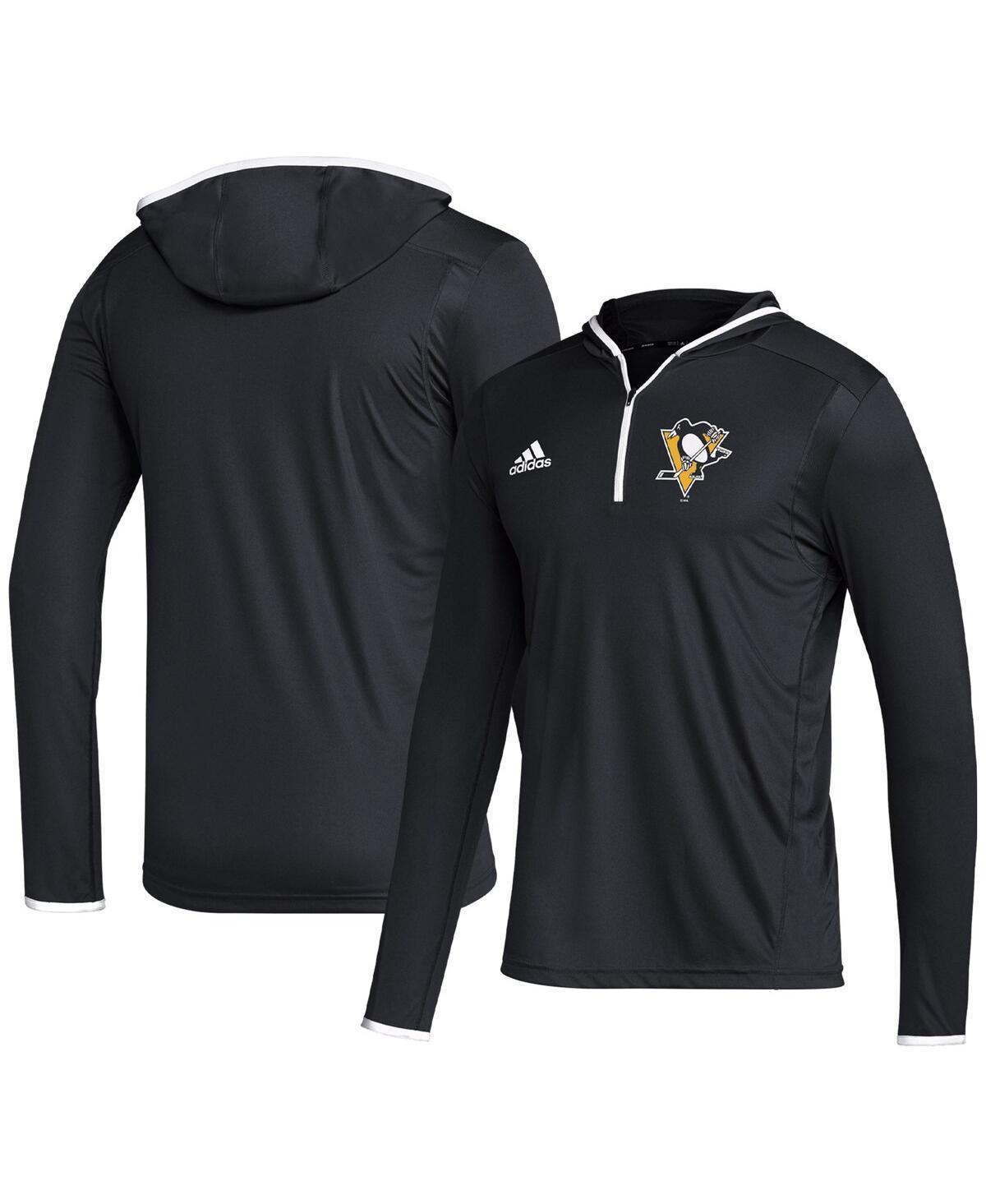 Mens adidas Pittsburgh Penguins Team Long Sleeve Quarter-Zip Hoodie T-Shirt Product Image