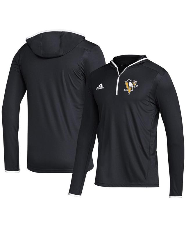 Mens adidas Black Pittsburgh Penguins Team Long Sleeve Quarter-Zip Hoodie T-shirt Product Image