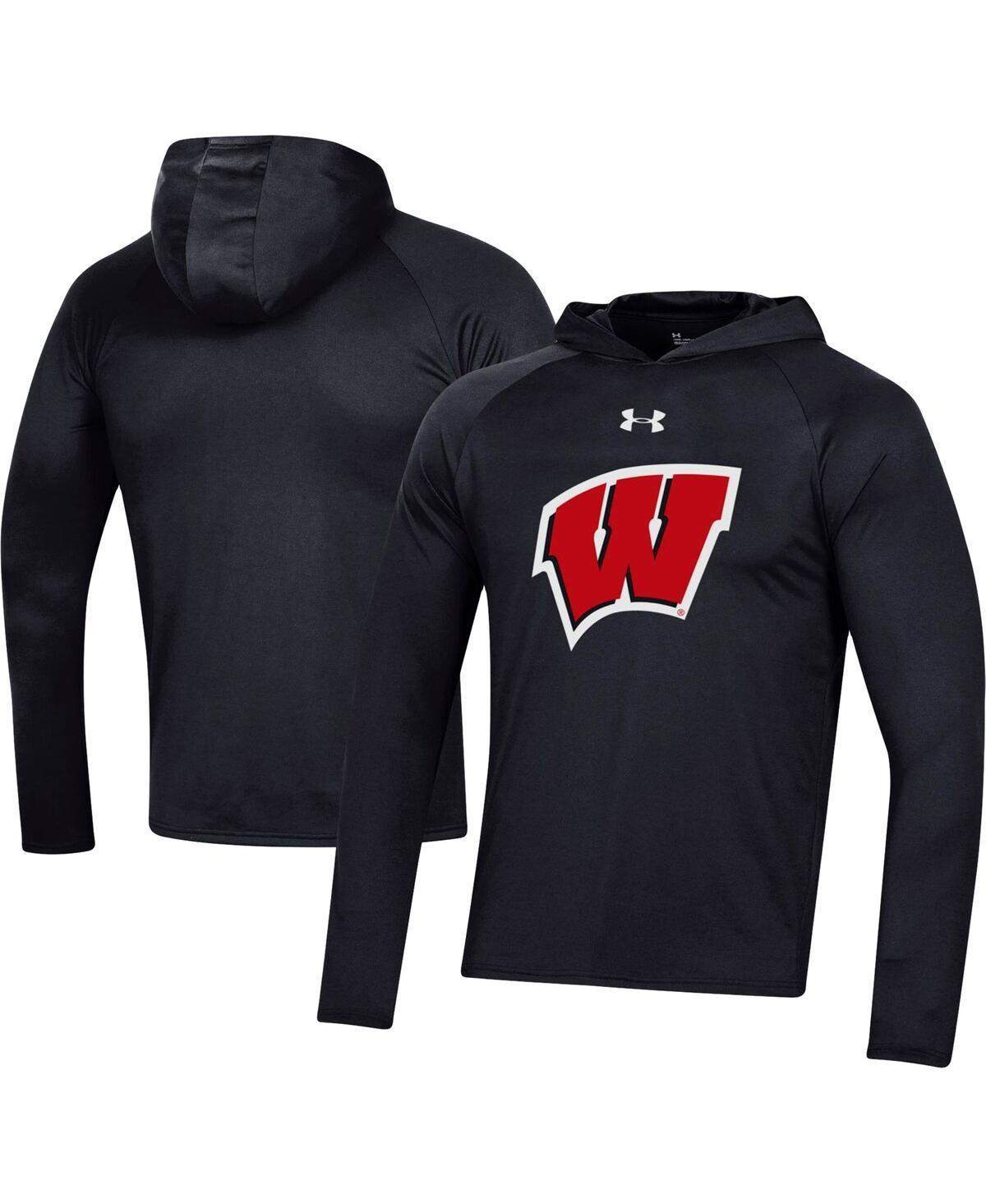 Mens Under Armour  Red Wisconsin Badgers School Logo Raglan Long Sleeve Hoodie Performance T-Shirt Product Image