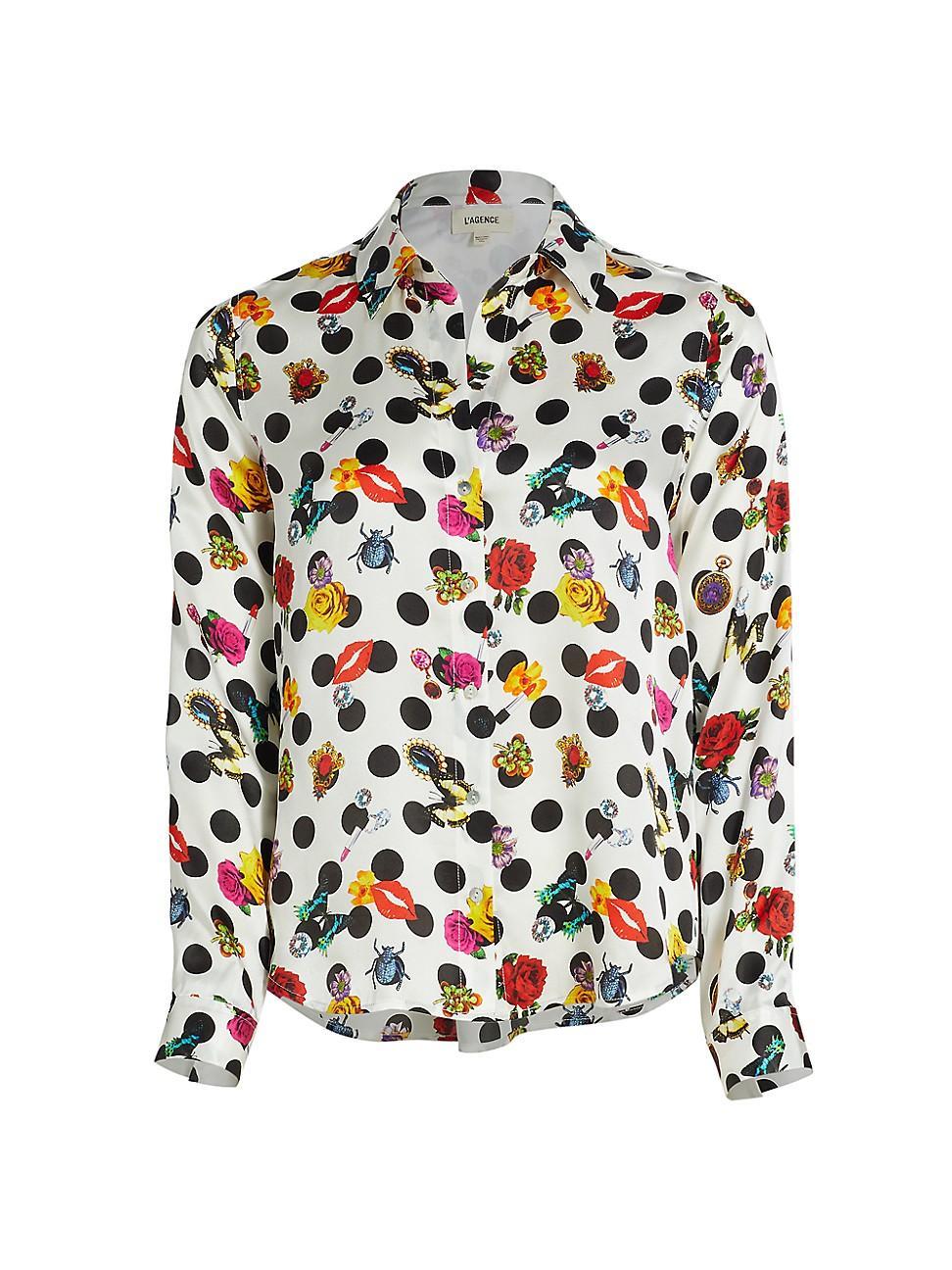 Womens Tyler Polka Dot Silk Button-Up Blouse Product Image