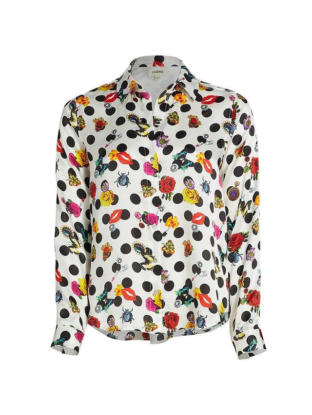 Womens Tyler Polka Dot Silk Button-Up Blouse Product Image