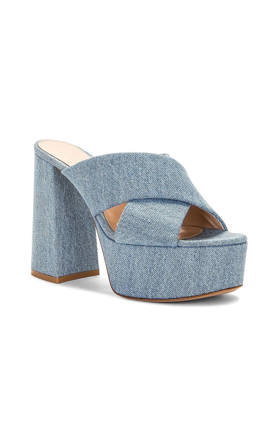 Gianvito Rossi - Women's Sheridan Denim Platform Sandals - Blue - IT 41 - Moda Operandi Product Image