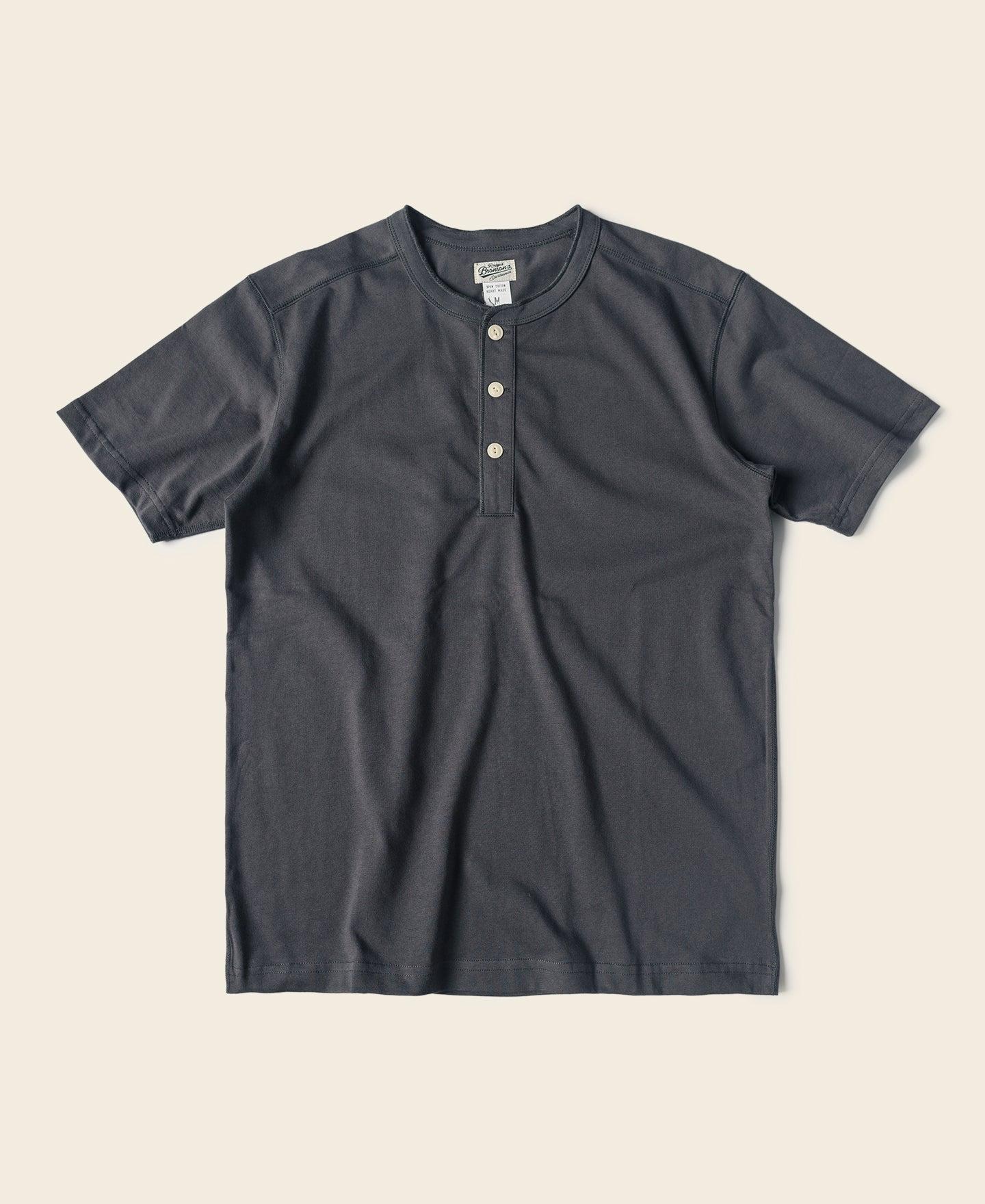 10.6 oz Cotton Short Sleeve Henley T-Shirt - Dark Gray Product Image